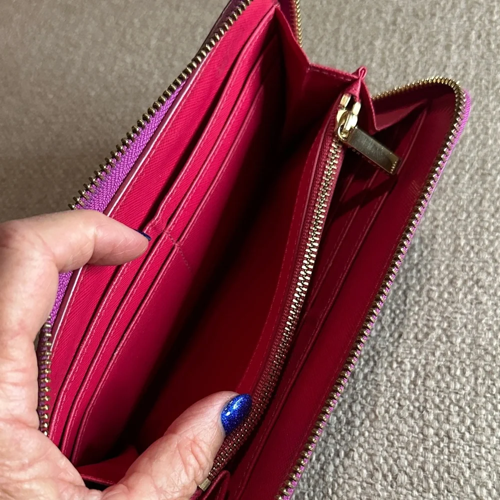 Tory Burch Magenta/Plum Leather Zip-Around Continental Wallet